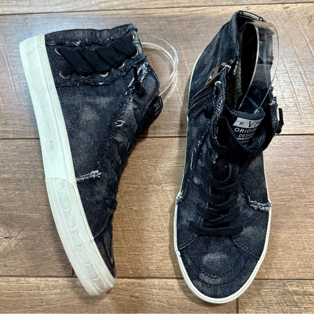 Vintage Havana Black Acid Wash Canvas High Top Sneakers With Lace Up Detail